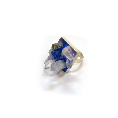 Silver, Quartz and blue pigment ring