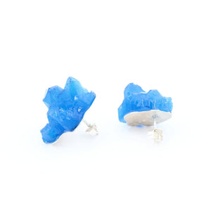 Fun deep blue earrings, handmade in silver and epoxy resin, by Izabella Petrut