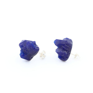 Small dark blue statement earrings, handmade by Izabella Petrut, Vienna