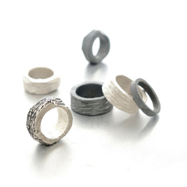 Unisex silver rings in various finishes, Islands of time