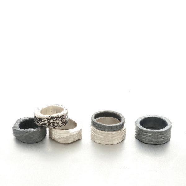 Unisex silver rings in various finishes, Islands of time