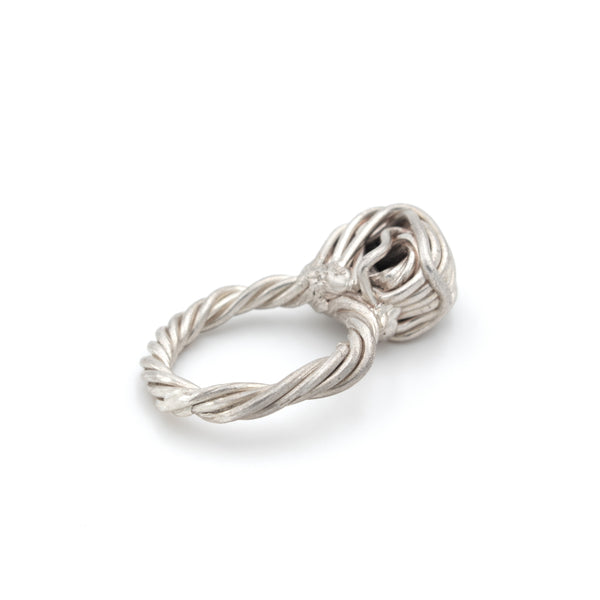 Sculptural Silver ring. Contemporary jewellery design. Hand crafted in Vienna by Izabella Petrut.