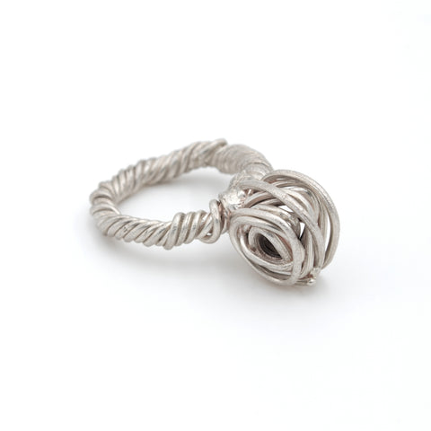sculptural big silver ring, contemporary jewellery design made in Vienna, by Izabella Petrut