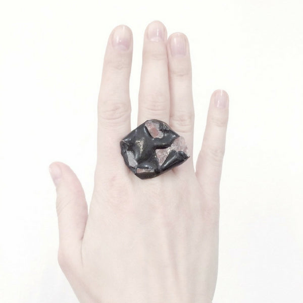 Oxidised silver ring, natural stone