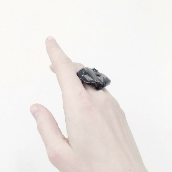 Oxidised silver ring, natural stone