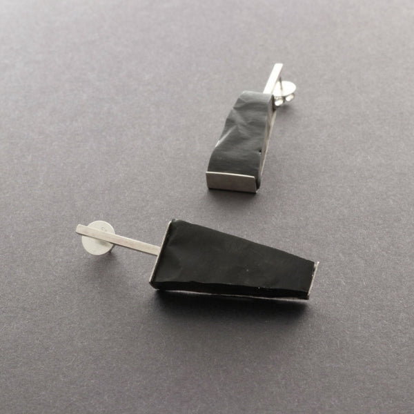 beautiful black statement earrings with silver and resin, handmade by Izabella Petrut